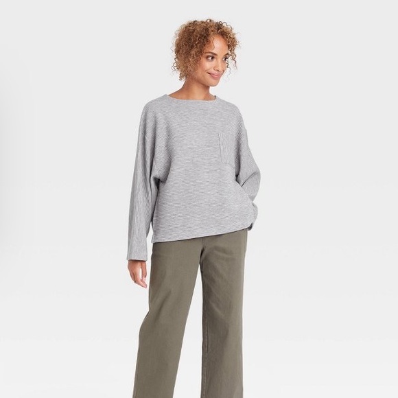 Woman’s grey long sleeve ottoman tee-shirt- A New Day - Picture 3 of 4